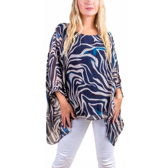 NEW GIGI MODA seta zebra print kaftan top in navy - Picture 1 of 2